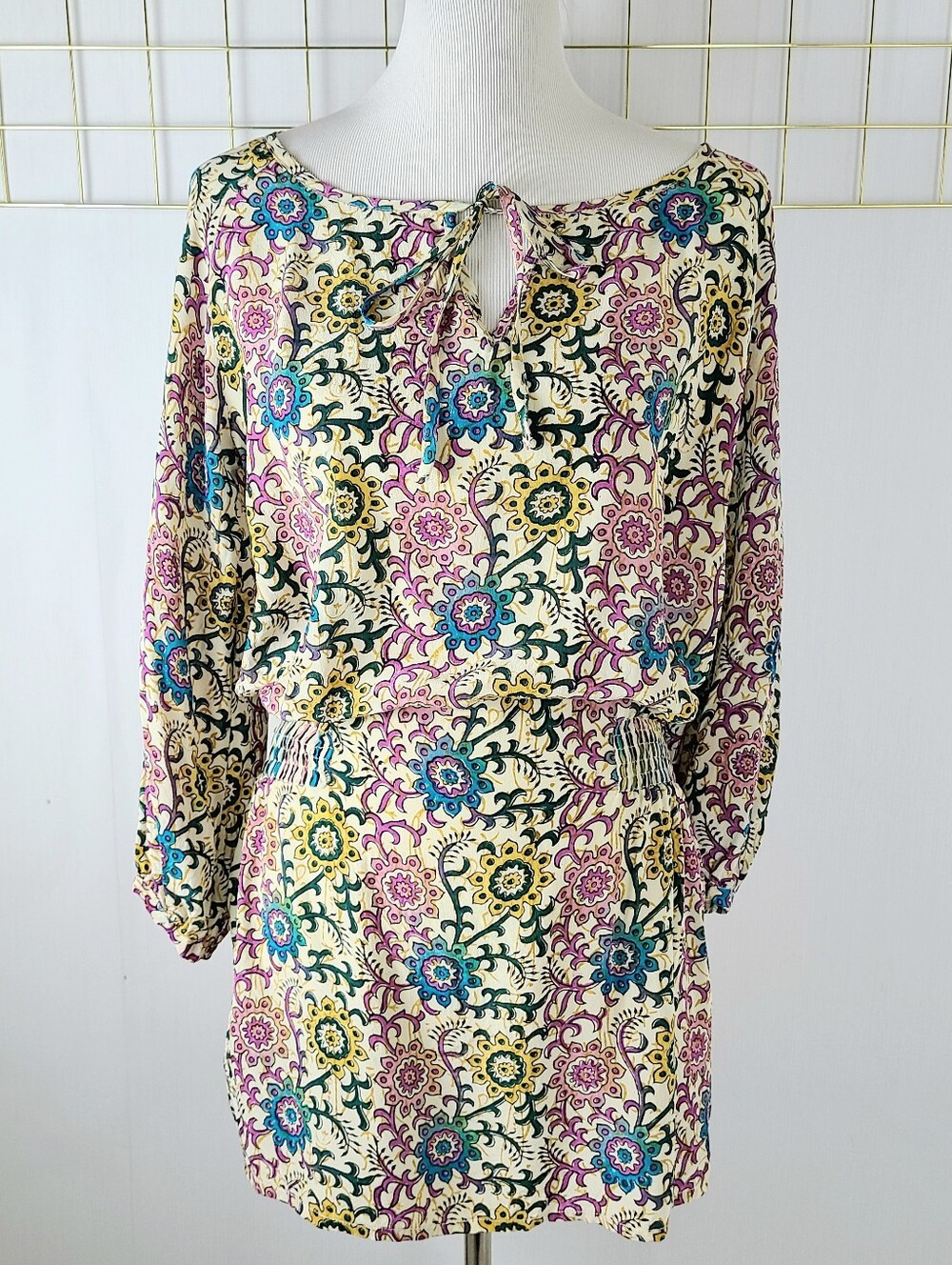 Tolani Silk Paisley Tie Front Cover-Up Mini Dress